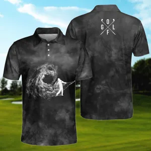 Golfer On Smoke Background Polo Shirt, Black Smoke Golfing Polo Shirt, Best Golf Shirt For Men Coolspod